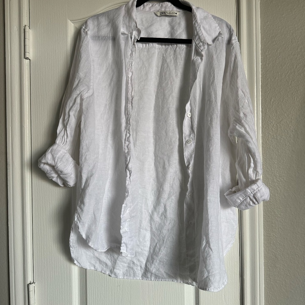 Bright White Linen Button Down | ZARA